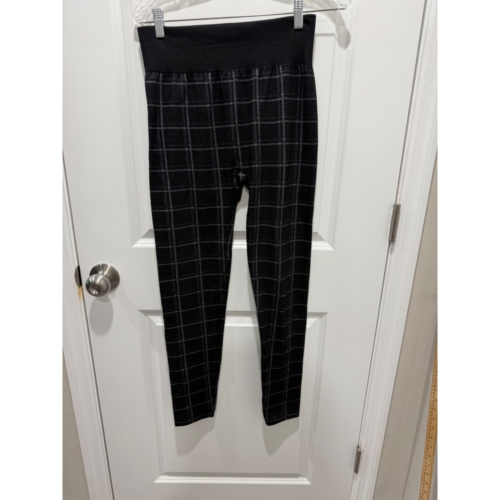 Charlie Paige Womens‎ Leggings Windowpane Plaid Black L/XL